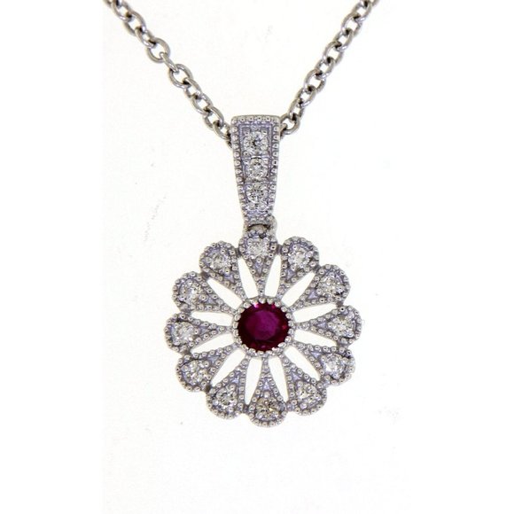 Cosmic Diamonds Jewelry - Real Diamond Floral Style Ruby Gemstone Pendant